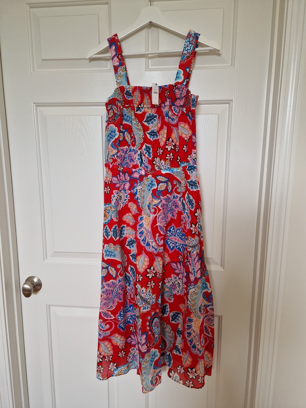 Talbots NWT Red Paisley Floral Maxi Dress with Blue & Accents